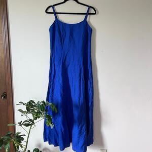 Vintage Plaza South Linen Royal Blue Midi Lace Back Y2K Dress Women’s 6 Coastal